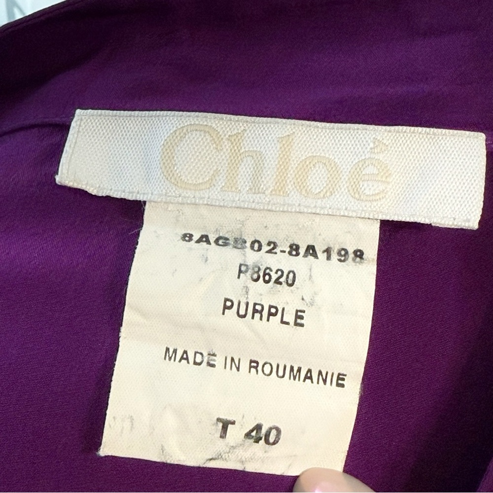 Chloe purple silk button up v-neck 1/2 sleeve top blouse - Picture 7 of 10